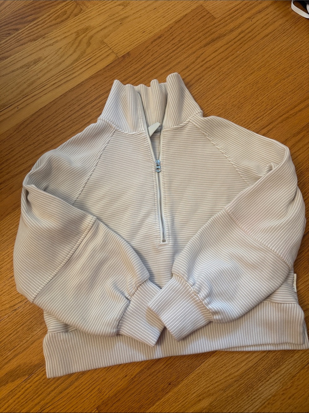 VarleyLight Cream Quarter-Zip Ribbed Women's Sweater